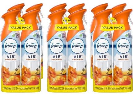 Febreze Air Freshener, Odor-Eliminating, Hawaiian Aloha Light Fresh Scent, Aerosol Spray 8.8 Ounce (Pack Of 12)