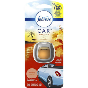 Febreze CAR Air Freshener, Hawaiian Aloha Scent, Eliminates Odors, Intensity Dial, Vent Clip, 0.06 Ounce (Pack Of 6)