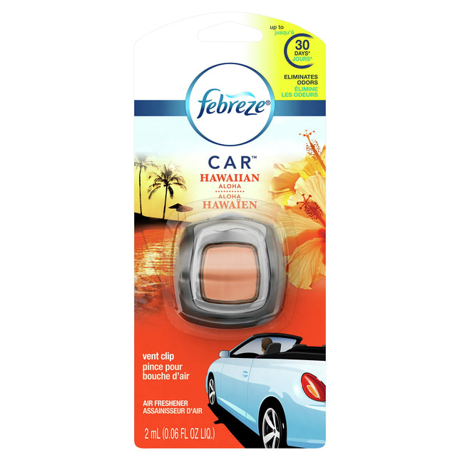 Febreze CAR Air Freshener, Hawaiian Aloha Scent, Eliminates Odors, Intensity Dial, Vent Clip, 0.06 Ounce (Pack Of 3)