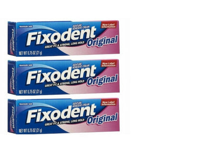 Fixodent Original, Complete Secure Denture Adhesive Cream, All Day Strong And Long Hold, 0.75 ounce (Pack Of 3)