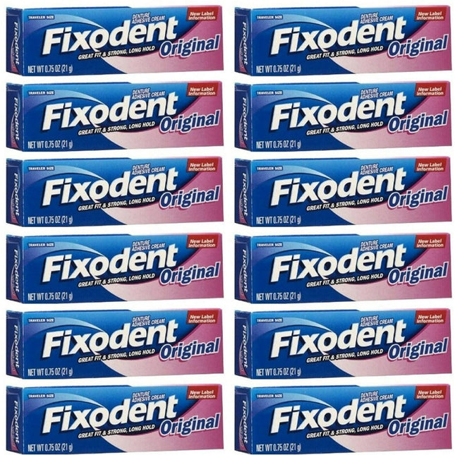 Fixodent Original, Complete Secure Denture Adhesive Cream, All Day Strong And Long Hold, 0.75 ounce (Pack Of 12)