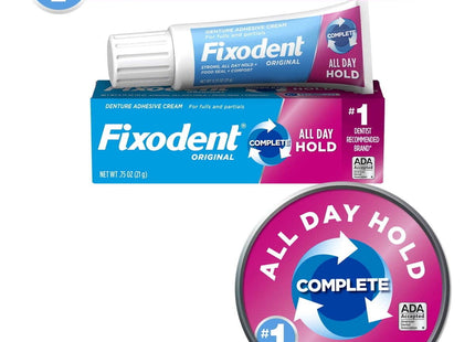 Fixodent Original, Complete Secure Denture Adhesive Cream, All Day Strong And Long Hold, 0.75 ounce (Pack Of 5)