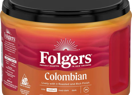 Folgers Colombian Coffee, Medium Roast Ground, With A Roasted And Rich Finish, Canister 22.6 Ounce (Pack Of 14)