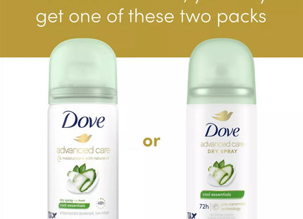 Dove Advanced Care Antiperspirant & Deodorant Dry Spray, Cool Essentials, Travel Size, 1 Ounce (Pack Of 2)