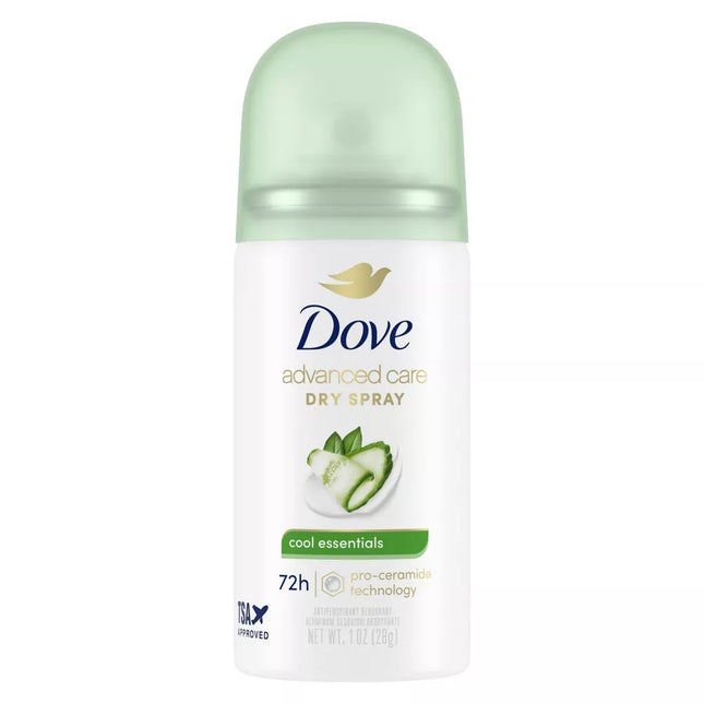 Dove Advanced Care Antiperspirant & Deodorant Dry Spray, Cool Essentials, Travel Size, 1 Ounce (Pack Of 12)