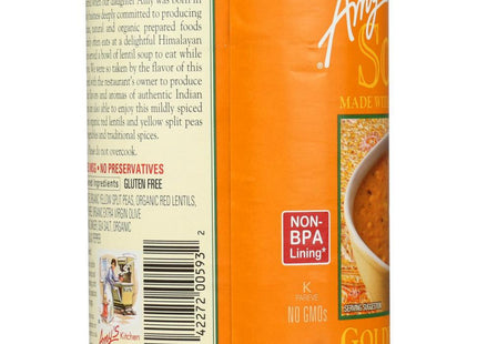 Amy’s Soup, Vegan Golden Lentil Soup, Gluten Free Indian Dal, Made With Organic Red Lentils and Yellow Split Peas, Canned Soup, 14.4 Oz