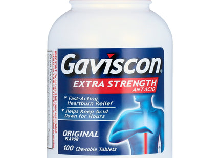 Gaviscon Extra Strength, Antacid Heartburn, Chewable Antacid Tablets, Original Flavor, 100 Count (Pack Of 24)