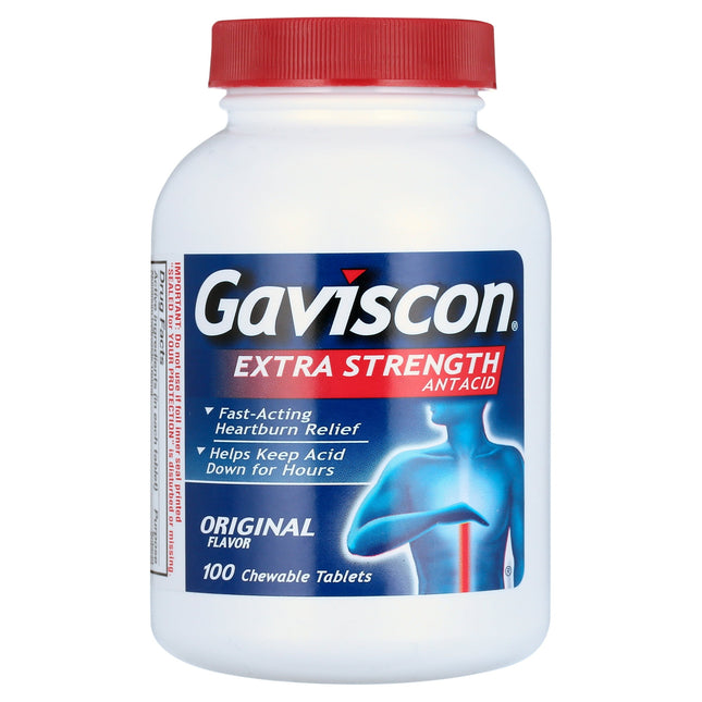 Gaviscon Extra Strength, Antacid Heartburn, Chewable Antacid Tablets, Original Flavor, 100 Count (Pack Of 24)