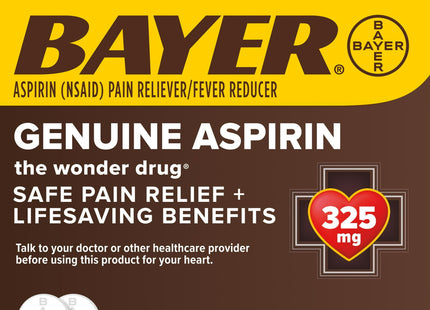 Genuine Bayer Aspirin Pain Reliever, Fever Reducer, 325mg Coated Tablets, 100 Count (Pack Of 6)