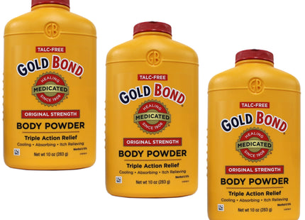 Gold Bond Medicated Original Strength Body Powder, Absorbs & Cools, Anti Chafing, Talc-Free, 10 Ounce (Pack Of 3)