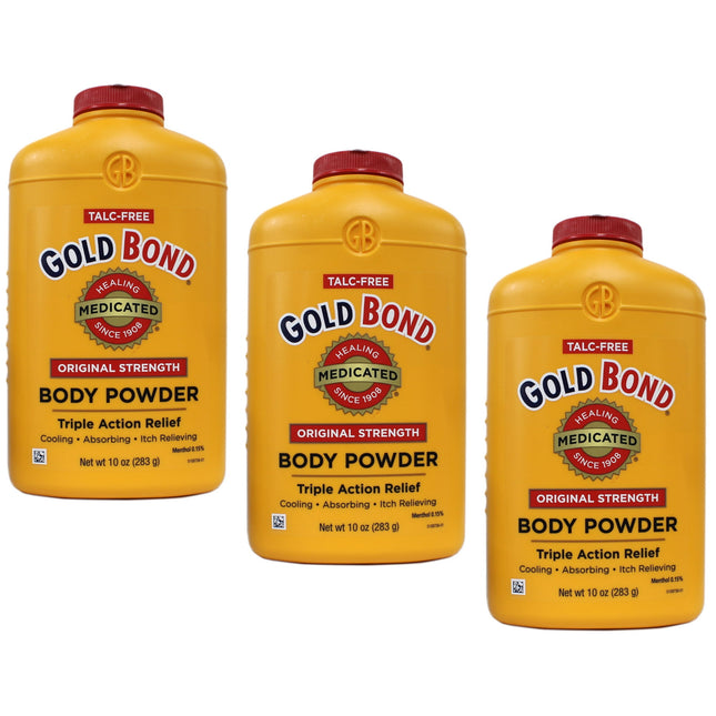 Gold Bond Medicated Original Strength Body Powder, Absorbs & Cools, Anti Chafing, Talc-Free, 10 Ounce (Pack Of 3)