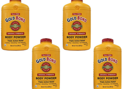 Gold Bond Medicated Original Strength Body Powder, Absorbs & Cools, Anti Chafing, Talc-Free, 10 Ounce (Pack Of 4)