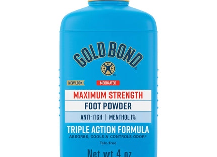 Gold Bond Medicated Maximum Strength Foot Powder, Menthol, Triple Action,Talc-Free,4 Ounce (Pack Of 6)