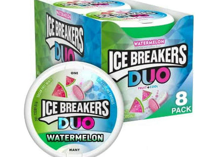 Ice Breakers Duo Fruit + Cool, Watermelon Flavored, cooling crystal, Sugar Free Mints Candy, 1.3 Ounce (Pack Of 8)