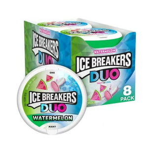 Ice Breakers Duo Fruit + Cool, Watermelon Flavored, cooling crystal, Sugar Free Mints Candy, 1.3 Ounce (Pack Of 8)