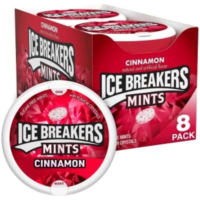 Ice Breakers cinnamon flavor crystals, Sugar Free, Fresh Breath, Mints Tin, 1.5 Ounce (Pack Of 8)