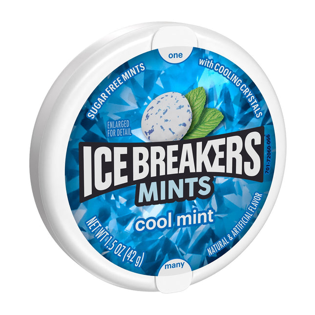 Ice Breakers cooling crystals, Sugar Free, Fresh Breath, Cool-Mint flavor, Mints Tin, 1.5 Ounce (Pack Of 12)