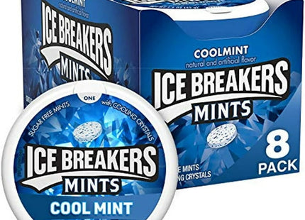 Ice Breakers cooling crystals, Sugar Free, Fresh Breath, Cool-Mint flavor, Mints Tin, 1.5 Ounce (Pack Of 8)