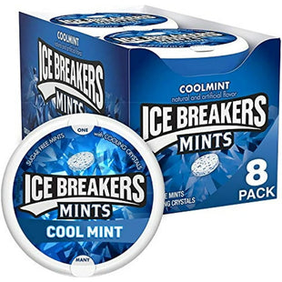 Ice Breakers cooling crystals, Sugar Free, Fresh Breath, Cool-Mint flavor, Mints Tin, 1.5 Ounce (Pack Of 8)