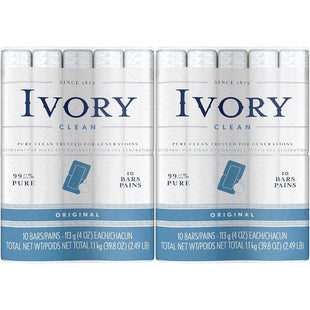 Ivory Gentle Bar Soap, 99.44% Pure, Mild Body Cleanser, Original Scent, 4 Ounce, 10 Count (Pack Of 2)