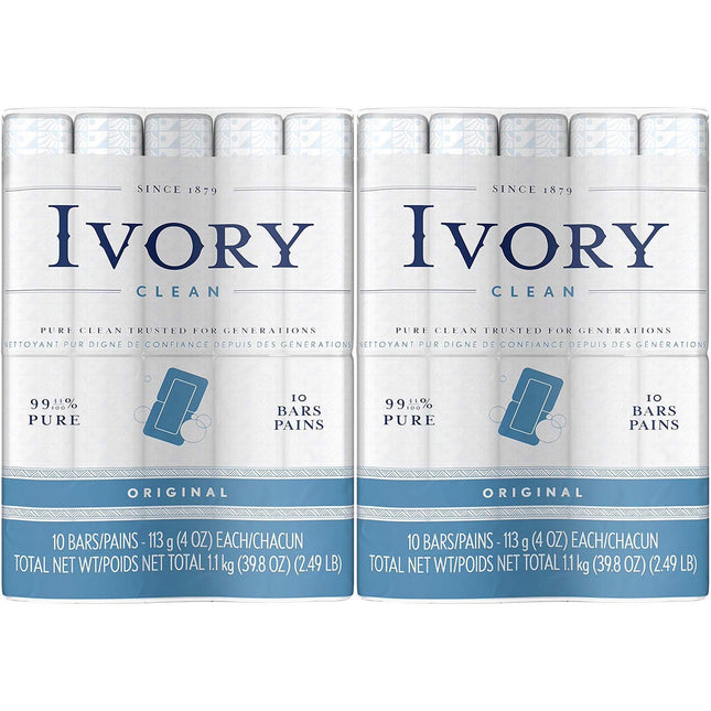 Ivory Gentle Bar Soap, 99.44% Pure, Mild Body Cleanser, Original Scent, 4 Ounce, 10 Count (Pack Of 2)