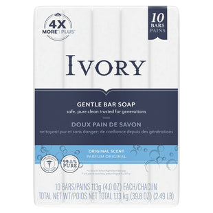 Ivory Gentle Bar Soap, 99.44% Pure, Mild Body Cleanser, Original Scent, 4 Ounce, 10 Count (Pack Of 3)