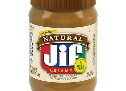 Jif Creamy Natural Peanut Butter, Rich Nutty Flavor with High Protein Spread, Gluten-Free, 40 Ounce (Pack Of 6)