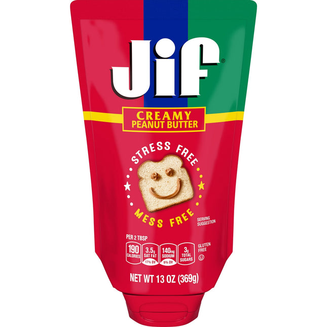 Jif Squeeze Creamy Peanut Butter, Smooth Creamy Texture Portable Pean, Simply Squeeze Pouch, 13 Ounces (Pack Of 1)