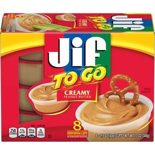 Jif To Go Creamy Peanut Butter Cups Creamy, Smooth and Creamy Texture, Snack Size Packs, 1.5 Ounce 8 Cups Each, (Pack Of 12)