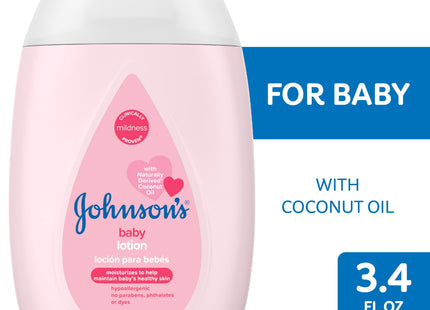 Johnson's Baby, Moisturizing Pink Baby Lotion, with Coconut Oil, Hypoallergenic, 3.4 Fl Oz (Pack Of 12)