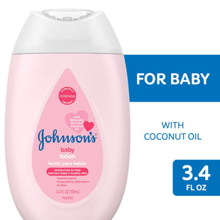 Johnson's Baby, Moisturizing Pink Baby Lotion, with Coconut Oil, Hypoallergenic, 3.4 Fl Oz (Pack Of 12)