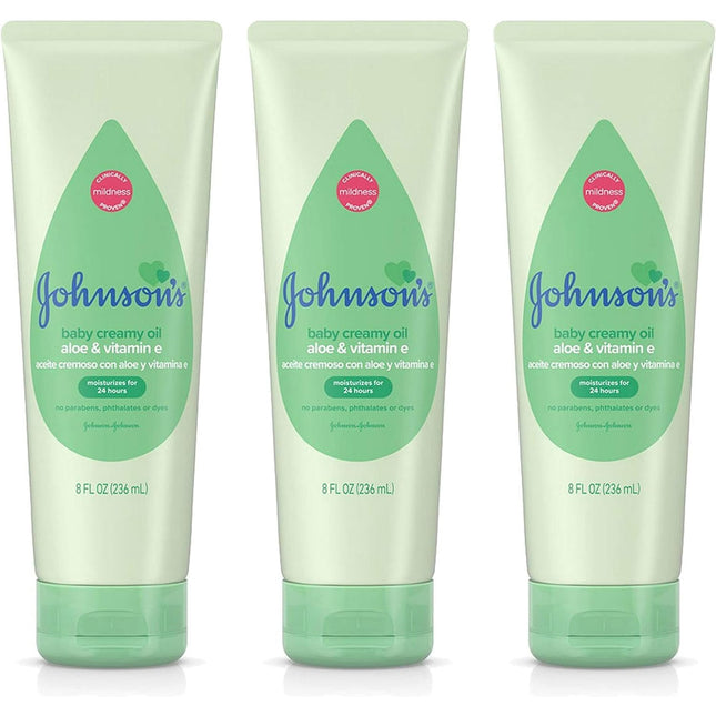 Johnson's Baby Creamy Oil with Aloe & VitaminE, Moisturizing, Hypoalle Baby Lotion 8.0 fl oz (Pack Of 3)