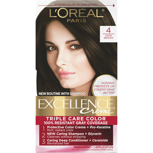 L'Oreal Paris Excellence Creme Permanent Hair Color, Natural Hair, #4 Dark Brown (Pack Of 1)