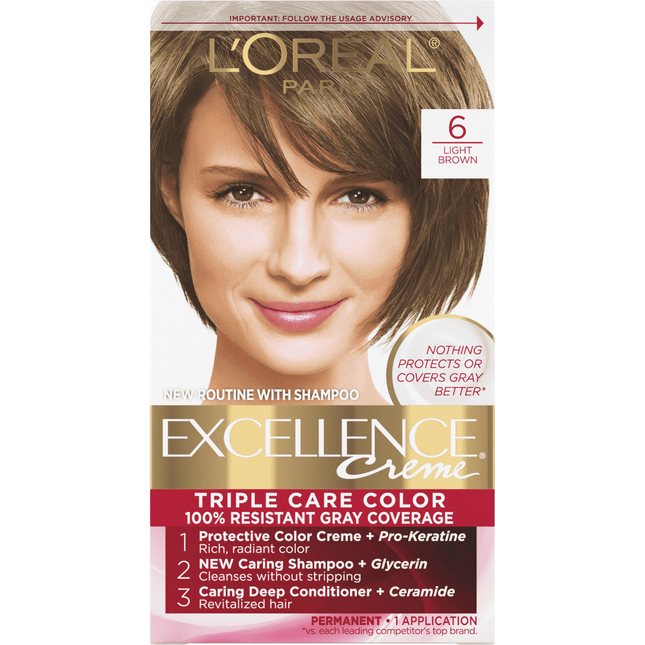 L'Oreal Paris Excellence, Creme Triple, Protection Permanent, Hair Color, #6 natural Light Brown (Pack Of 1)