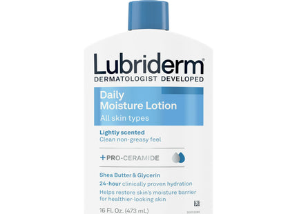 Lubriderm Daily Moisture Hydrating Body and Hand Lotion, Pro-Ceramide, Non-Greasy, All skin type, 16 fl Ounce (Pack Of 6)