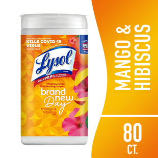 Lysol Disinfectant Multi-Surface Antibacterial Cleaning Wipes, Mango and Hibiscus, 80 Count (Pack Of 24)