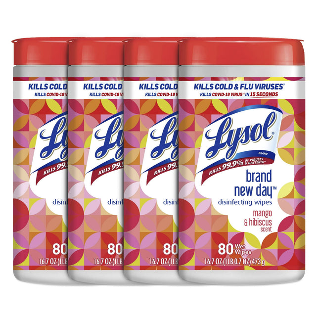 Lysol Disinfectant Multi-Surface Antibacterial Cleaning Wipes, Mango and Hibiscus, 80 Count (Pack Of 4)