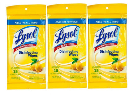 Lysol Disinfecting Multi-Surface Antibacterial Cleaning Wipes, Lemon & Lime Blossom Scent, Flatpack, 15 Count (Pack Of 3)