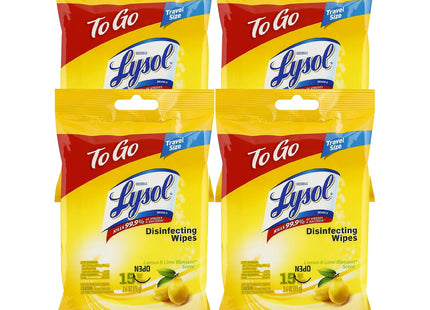 Lysol Disinfecting Multi-Surface Antibacterial Cleaning Wipes, Lemon & Lime Blossom Scent, Flatpack, 15 Count (Pack Of 4)