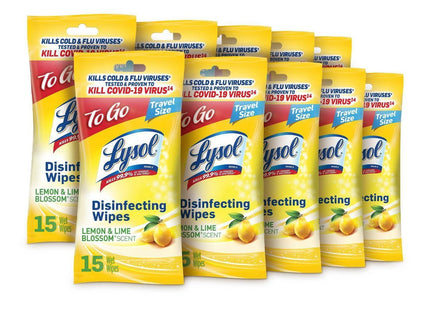 Lysol Disinfecting Multi-Surface Antibacterial Cleaning Wipes, Lemon & Lime Blossom Scent, Flatpack, 15 Count (Pack Of 12)