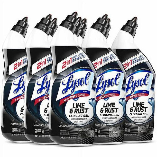 Lysol Toilet Bowl Cleaner Liquid Gel, For Cleaning and and Disinfecting, With Lime and Rust Remover, 24 Ounce (Pack Of 9)