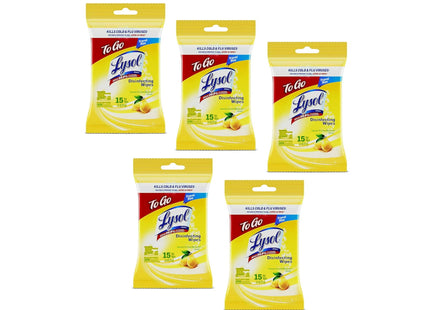 Lysol Disinfecting Multi-Surface Antibacterial Cleaning Wipes, Lemon & Lime Blossom Scent, Flatpack, 15 Count (Pack Of 5)