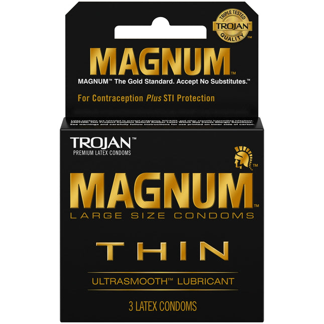 Trojan Magnum Thin Large Size, Thin Condom, Ultra-smooth Lubricant, 3 Count (Pack Of 1)