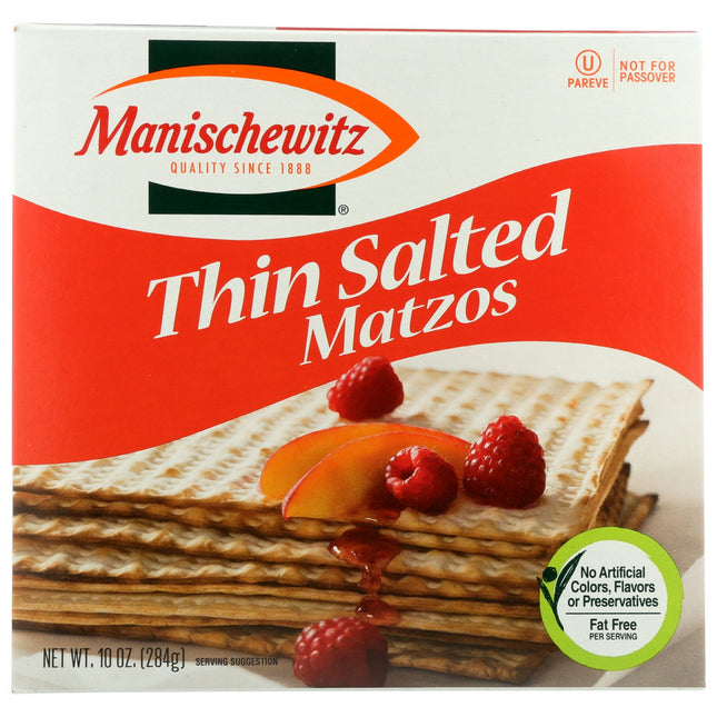 Manischewitz Old Fashioned Thin Salted Matzo, Airy Crispy Crackers, Non GMO, 10 Ounce (Pack Of 10)