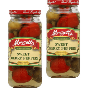 Mezzetta Sweet Cherry Peppers, Mildly Spicy. Kosher, Gluten Free, Keto, Shelf-Stable Glass Jar 16 Ounce (Pack Of 2)