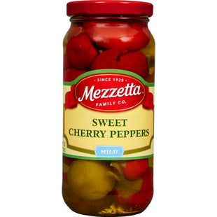 Mezzetta Sweet Cherry Peppers, Mildly Spicy. Kosher, Gluten Free, Keto, Shelf-Stable Glass Jar 16 Ounce (Pack Of 12)