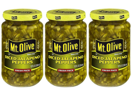 Mt Olive Pickle Diced Jalapeno Pepper, Pickled, Low Calorie, Gluten Free, Fresh Pack, 12 Ounce (Pack Of 2)