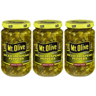 Mt Olive Pickle Diced Jalapeno Pepper, Pickled, Low Calorie, Gluten Free, Fresh Pack, 12 Ounce (Pack Of 3)