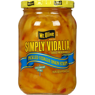 Mt. Olive Simply Vidalia Pickled Onion Strips, No Artificial Color, Kosher, 16 Ounce (Pack Of 6)