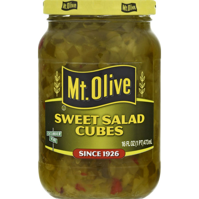 Mt. Olive Perfect Sweet Cut Salad Cubes Pickles, Glass Jar 16 Ounce (Pack Of 1)